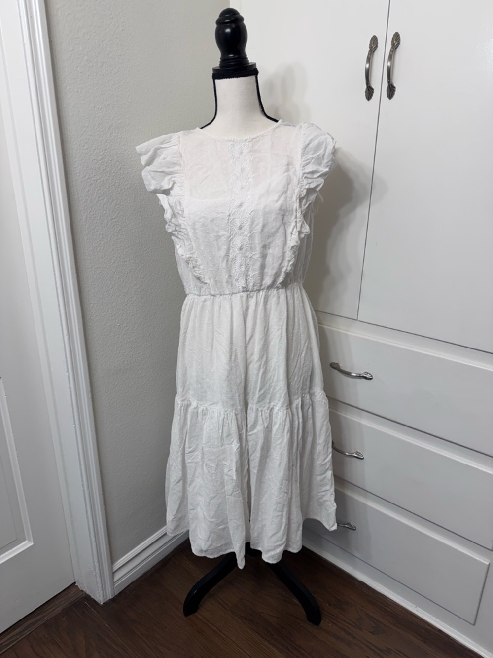 White Ruffled Sleeve Midi Dress